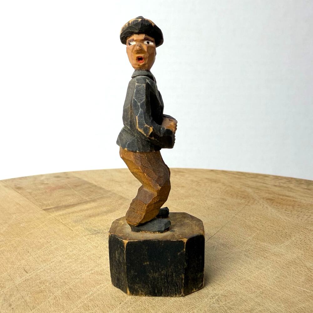 VTG 1962 Signed Hand Carved Wood Folk Art Figurine R. Hudek‎ Central European